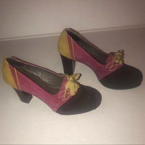 Pilcro & The Letterpress Nolana Color Block Oxford Suede Heels Sz 5.5